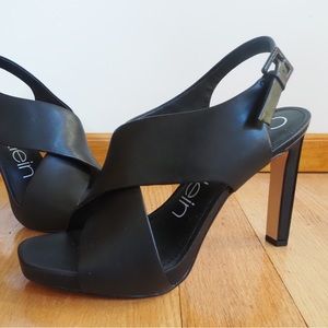 Calvin Klein black cross strap leather sling backs (size 9.5)